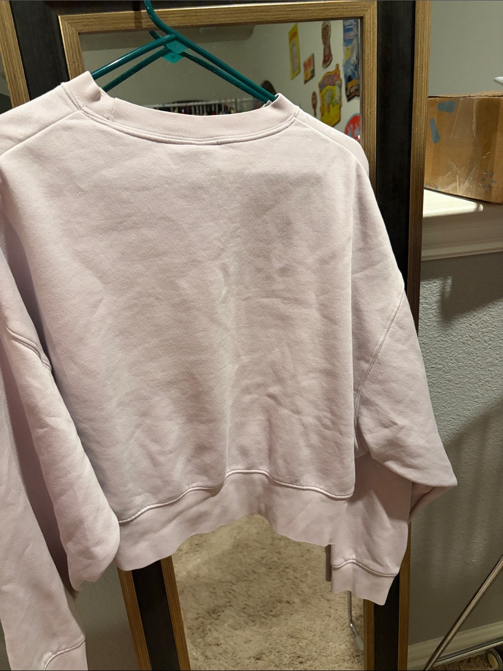 Nike Pale Pink Cropped Crew Sweatshirt with Black Swoosh- OVERSIZED - Picture 5 of 5